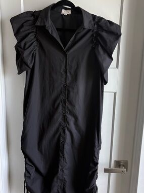 WesKoe Black Button-Front Ruffle Sleeve Dress